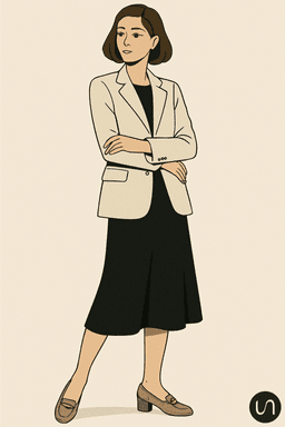 femme en jupe et blazer