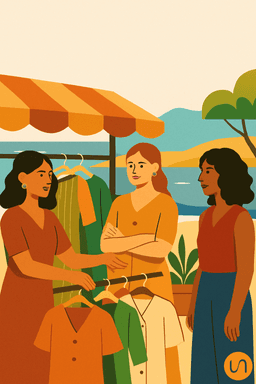 femmes en bord de mer dans une braderie